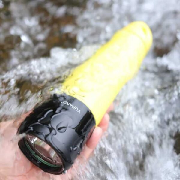 Yupard diving flashlight rated waterproof with anti-slip body.