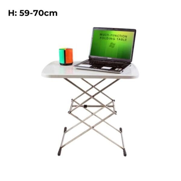 Height-adjustable fold-out table with adjustable heights from 59-70 cm, ideal for various activities.