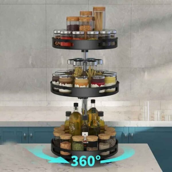 Rotating spice rack with 360-degree rotation for easy use.