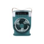 Rechargeable air cooler fan with carry handle in stylish green.