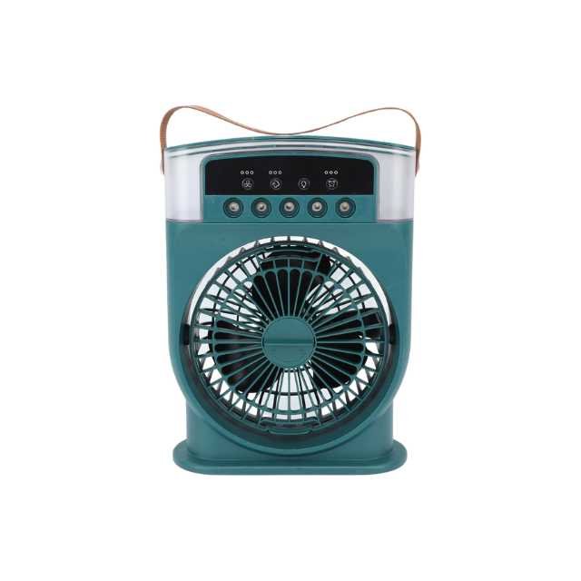 Rechargeable air cooler fan with carry handle in stylish green.