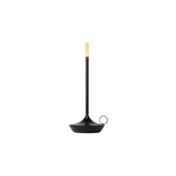 Aladdin table lamp in sleek black with warm light.