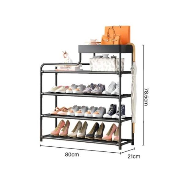 Compact 4-layer shoe rack measuring 80 x 22 x 81 cm.