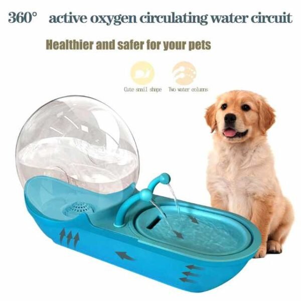 Cute snail-shaped pet water fountain with constant pumping motion for clean water.