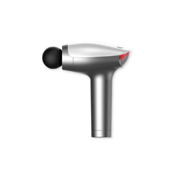 Modern white and grey double head massage gun for home, work, or gym.