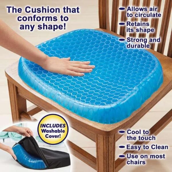 Woman's hand touching flexible egg sitter seat cushion.