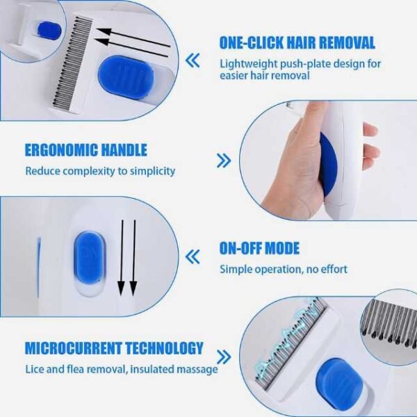 Smart flea brush with ergonomic handle and microcurrent technology.