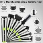 HTC beard trimmer includes 7 heads for diverse hair shaving needs.