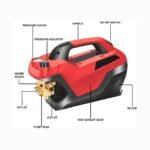 High pressure washer with pressure gauge, adjuster, and powerful motor.