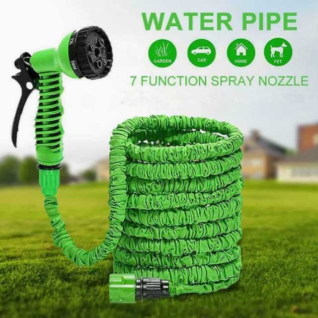 Magic Hose garden pipe with 7 spraying functions for gardening, car, home, and pet washing.