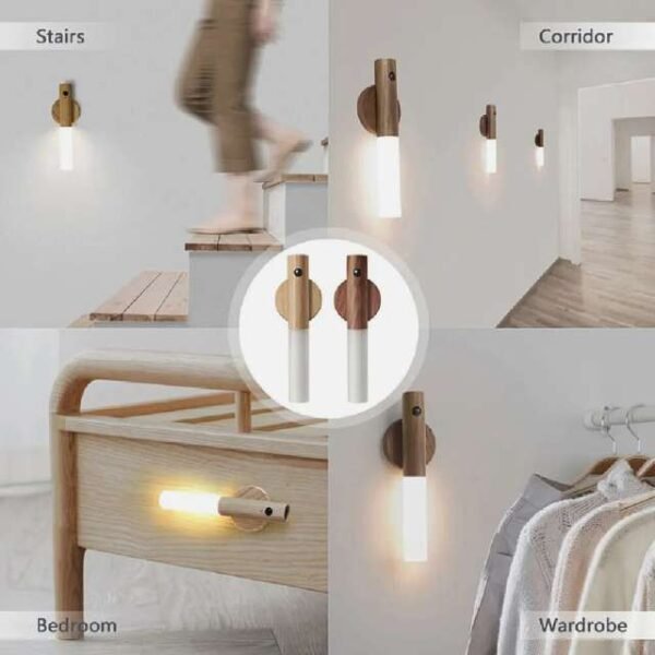 Motion sensor wall lamp adaptable for stairways, corridors, and bed frames, enhancing home safety.