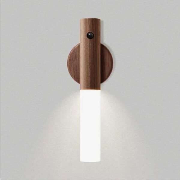 Motion sensor wall lamp providing warm light, ideal for hallways with long-lasting battery.