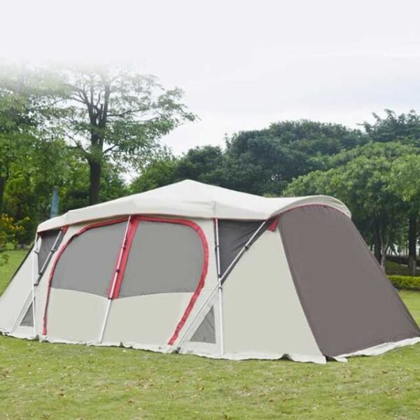 Aluminum camping tent with sturdy poles and oxford fabric.