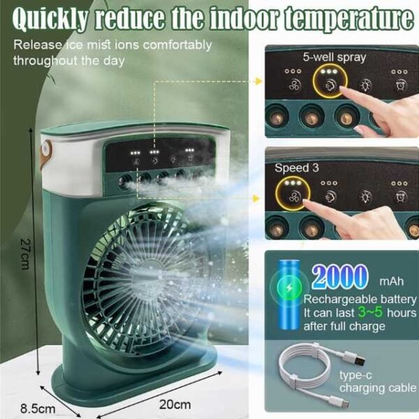 Portable air cooler fan for quick temperature reduction.