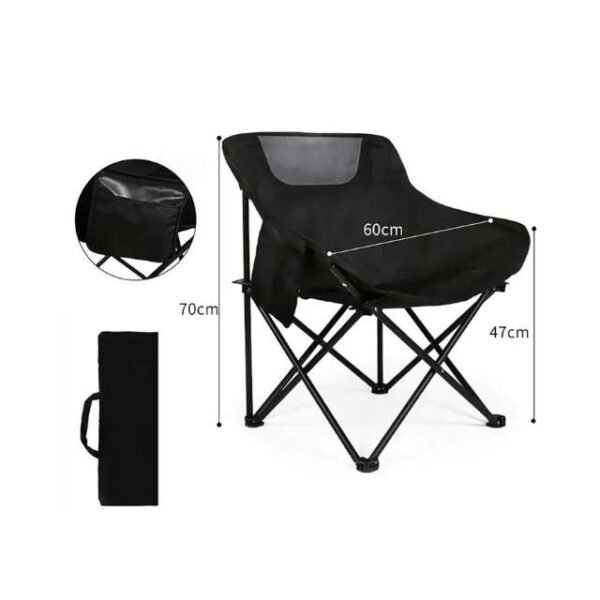 Lightweight portable camping chair with side pockets and carry bag.