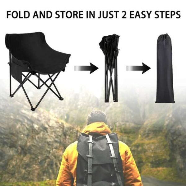 Foldable camping chair with easy storage in two steps.