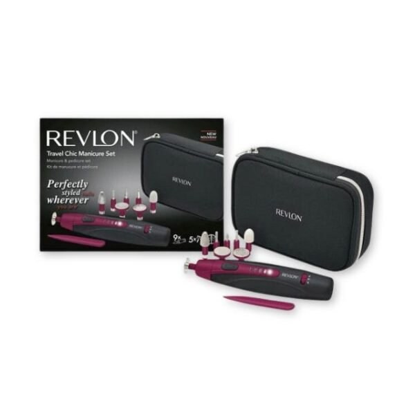 Revlon nail set with pen and 9 pedicure attachments in box.