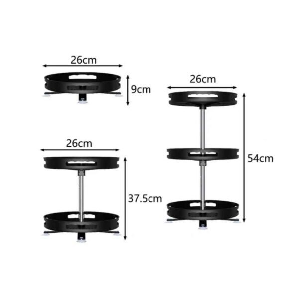 Rotating spice rack with 3 layers, dimensions 26 x 54 cm.