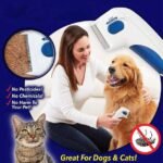 Pet care with flea killer brush, free from pesticides and chemicals.