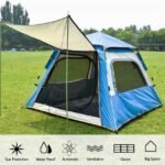 Outdoor camping tent with sun protection, waterproof fabric, and mosquito netting.