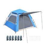 Automatic camping tent in sky blue for camping and hiking.
