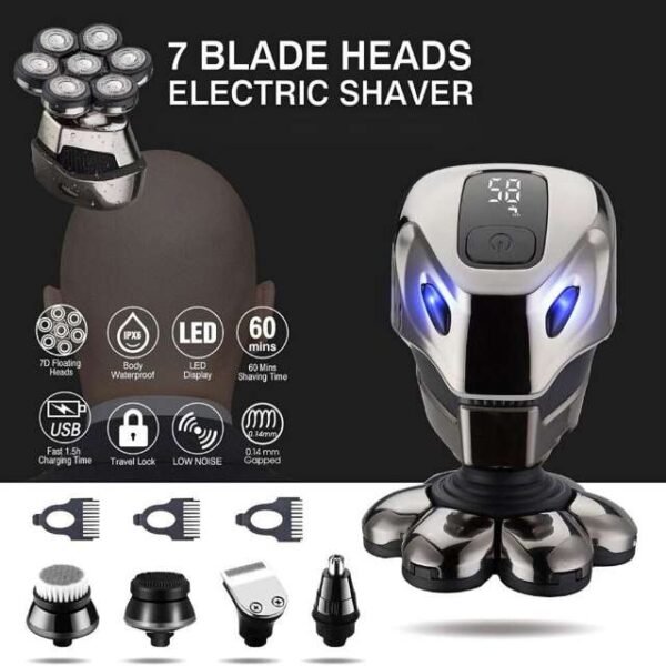 Bald head shaver with 7D floating heads, rechargeable and waterproof.