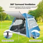 Camping tent with hydraulic spring device and detachable top cover.