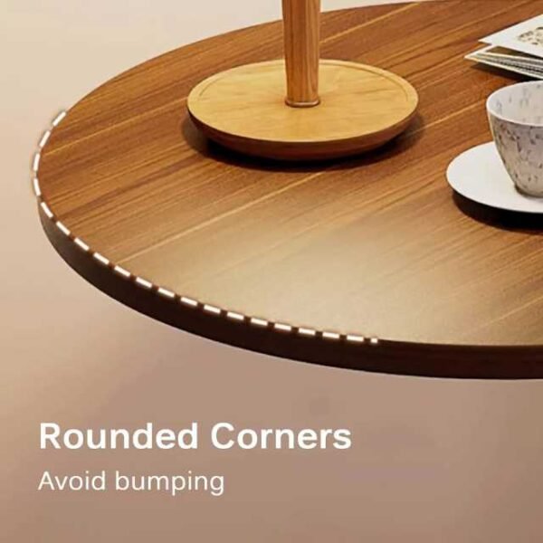 Bedside end table with rounded corners for safety.