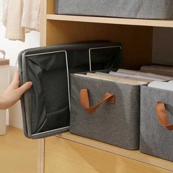 Collapsible and foldable storage bins for clothes and toys.