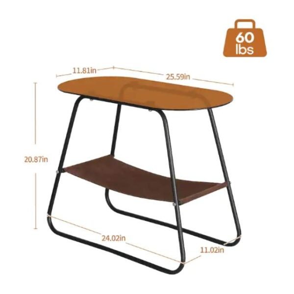 Compact side table dimensions 65 x 30 x 53 cm, supports 60 lbs.