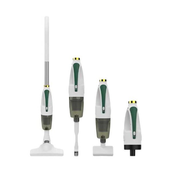 Cordless stick vacuum cleaner with 4 heads in stylish white and ergonomic design.