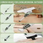 Cordless stick vacuum cleaner with 4 brush heads for cleaning floors, gaps, beds, and sofas.