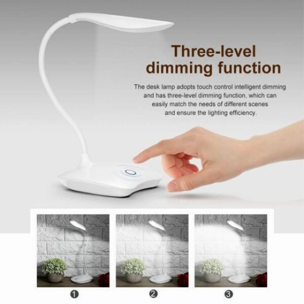 Dimmable desk lamp with 3 light settings ideal for reading and office use.