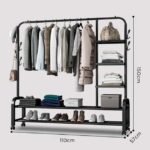Lightweight double clothes rack with dimensions 160 x 135 cm, perfect for apartments and dorms.