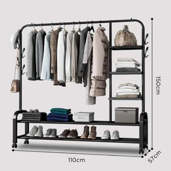 Lightweight double clothes rack with dimensions 160 x 135 cm, perfect for apartments and dorms.