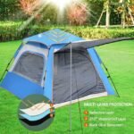 Large 3-4 person camping tent with multi-layer protection and reflective design.