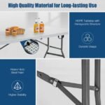 Heavy-duty picnic table with durable HDPE tabletop and steel frame.