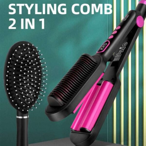 Kemei 2-in-1 styling comb for curling or straightening hair.