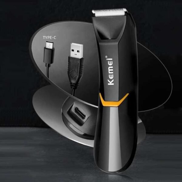 Kemei Hair Clipper With Rechargeable Design, Charging Base, And Type-C USB Cable.