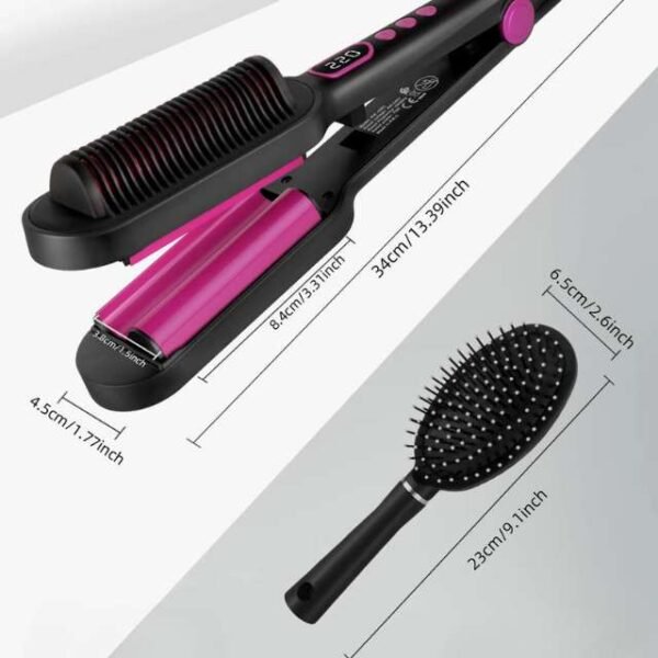 Lightweight Kemei hair curler with measurements and comb.