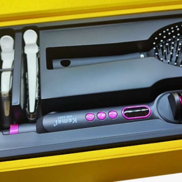 Kemei hair curler in neat package with hair clips and comb.