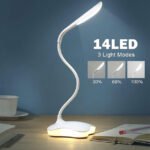 Rechargeable desk lamp with ultra-bright 14 LED beads and 3 brightness settings.