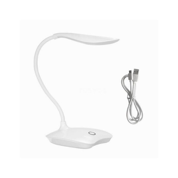 Rechargeable desk lamp with sleek adjustable design and USB cable for easy charging.