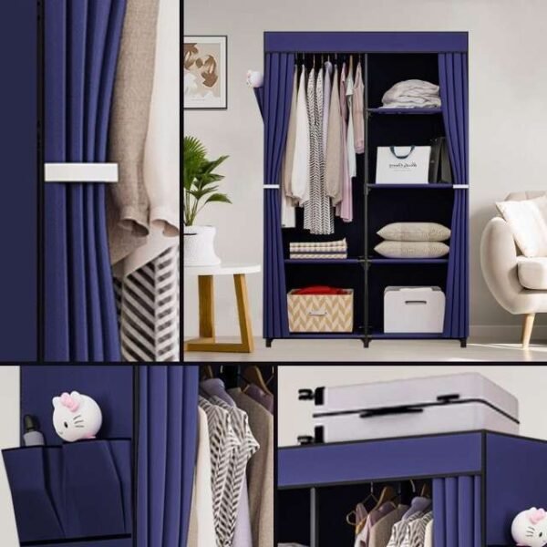 Close view of double wardrobe with storage pockets and large top area.