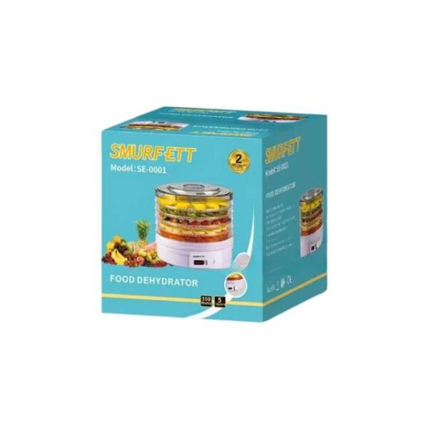 Smurfett Food Dehydrator packaged in a box, available in 3 or 5 trays.