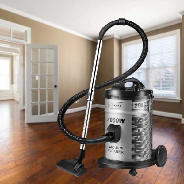 Sokany barrel vacuum cleaner in living room showing sleek design and maneuverability.