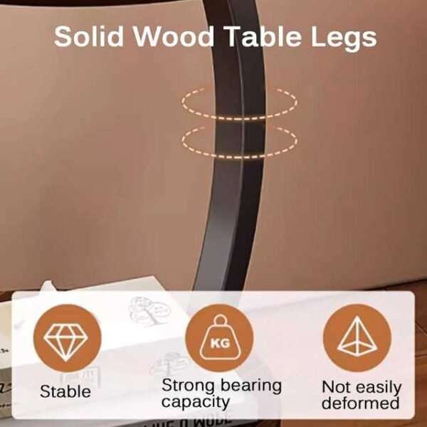 Coffee table with solid wooden legs showing stability and strong load-bearing capacity.