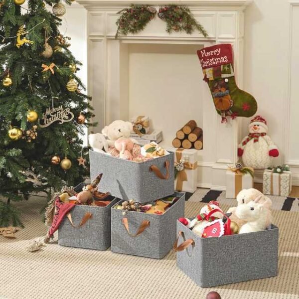 Storage baskets used for toys and holiday decorations.