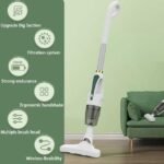 Cordless stick vacuum cleaner featuring high-efficiency filtration, 30-minute battery life, and ergonomic design.