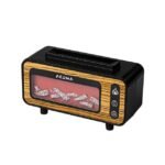 Vintage fireplace aroma diffuser in natural woodgrain color for relaxation.